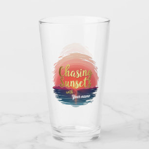 Editable Chasing Sunsets with Name Design Glass