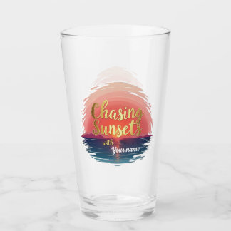 Editable Chasing Sunsets with Name Design Glass