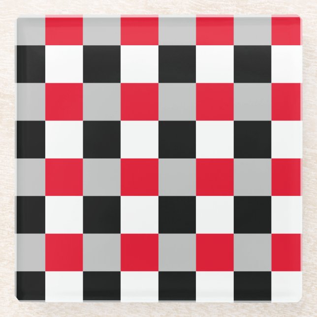 Editable chequerboard pattern glass coaster (Front)