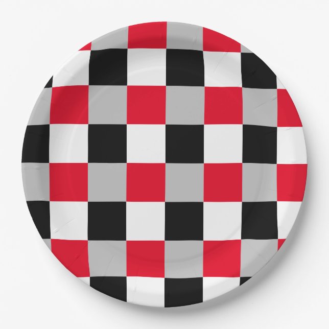 Editable chequerboard pattern paper plate (Front)