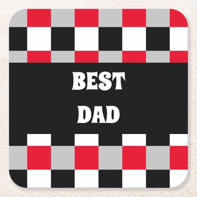 Editable chequerboard pattern square paper coaster (Front)