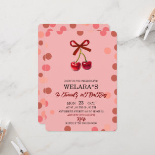 Editable Cherry 1st Birthday Birthday Invitation T