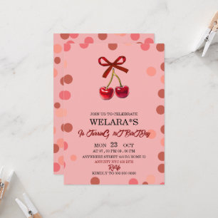 Editable Cherry 1st Birthday Birthday Invitation T