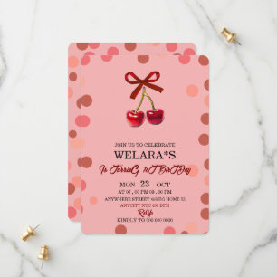 Editable Cherry 1st Birthday Birthday Invitation T
