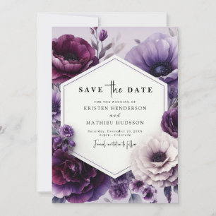Editable Chic Purple Floral Wedding Save The Date