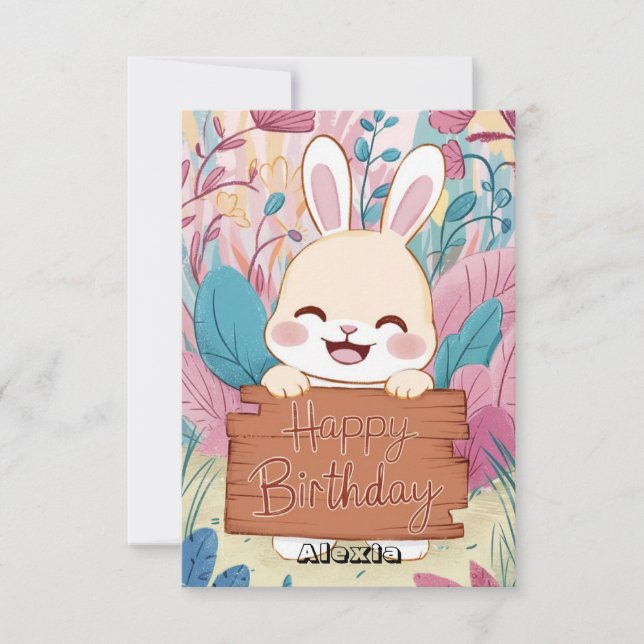 Editable Children Bunny Digital Birthday  Card (Front)