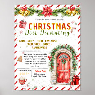 Editable christmas door decorating flyer poster