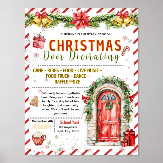 Editable christmas door decorating flyer poster (Front)