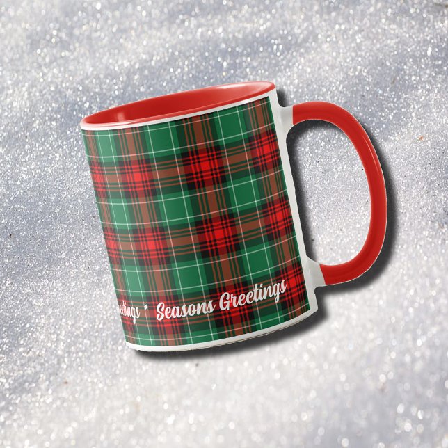 Editable Christmas Holiday Red Green Plaid Mug (Holiday Red Green Holly Plaid Editable Coffee Mug)