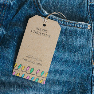 Editable Christmas Lights Rustic Kraft Gift Tag