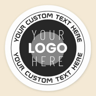 Editable Circular Text & Replaceable Logo   B&W Classic Round Sticker