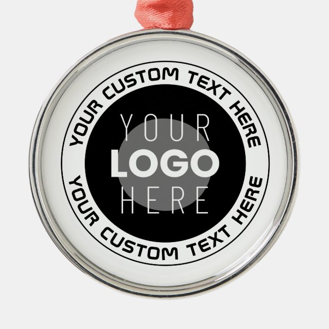 Editable Circular Text & Replaceable Logo | B&W Metal Tree Decoration (Front)