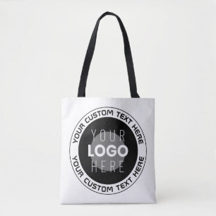 Editable Circular Text & Replaceable Logo   B&W Tote Bag