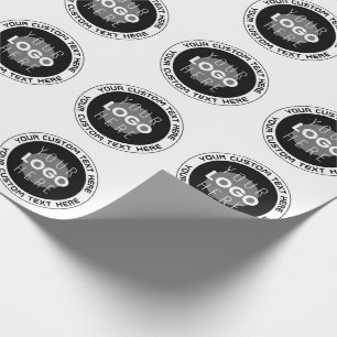 Editable Circular Text & Replaceable Logo   B&W Wrapping Paper