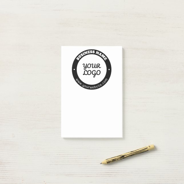 Editable Circular Text & Uploaded Logo Template  Post-it Notes (On Desk)