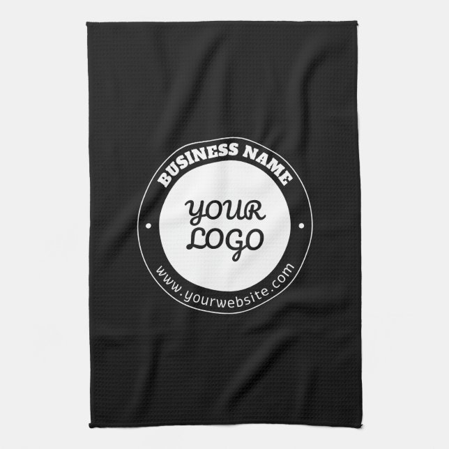 Editable Circular Text & Uploaded Logo Template  Tea Towel (Vertical)