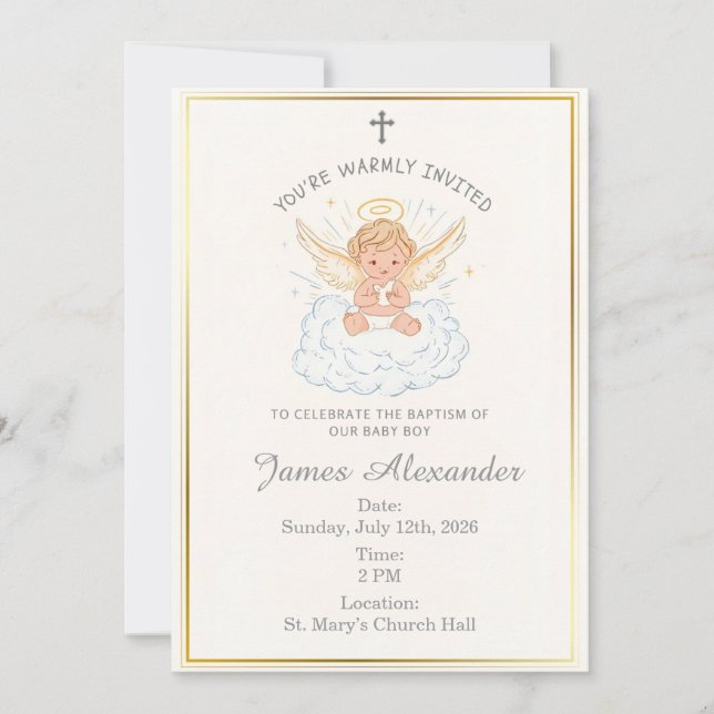 Editable Classic Baby Baptism Invitation (Front)