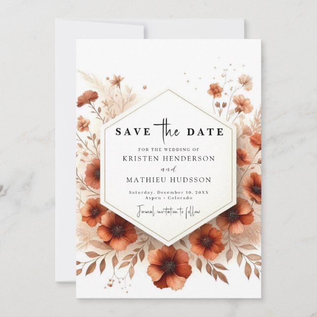 Editable Classic Terracotta Wedding  Save The Date (Front)