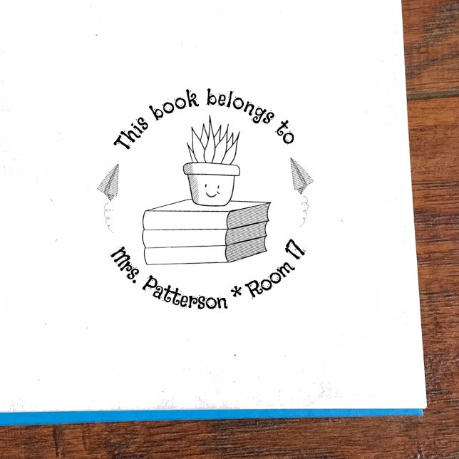 Editable Classroom Library Wood Art Stamp (Custom classroom library doodle wood art stamp .)