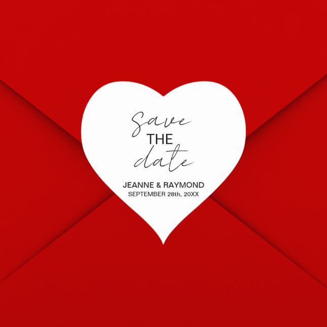 Editable Clean Save the date Wedding Announcement  Heart Sticker (Editable clean save the date heart sticker adds personalized elegant charm to wedding announcements.)