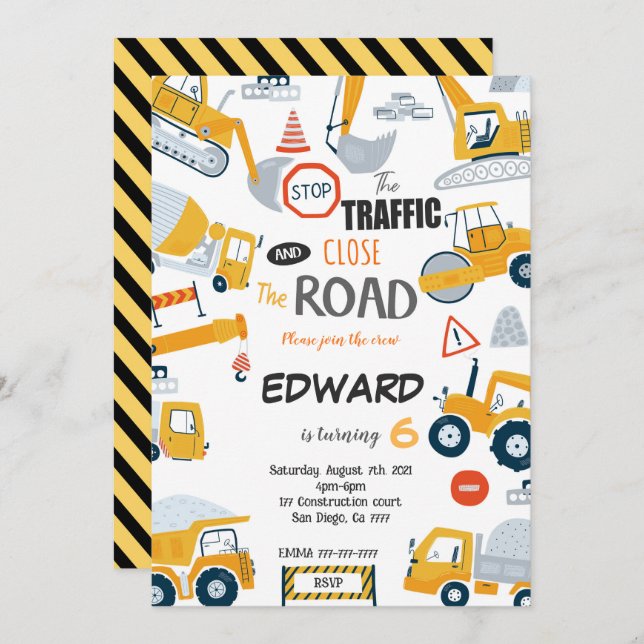 Editable Close the Road Construction Invitation (Front/Back)