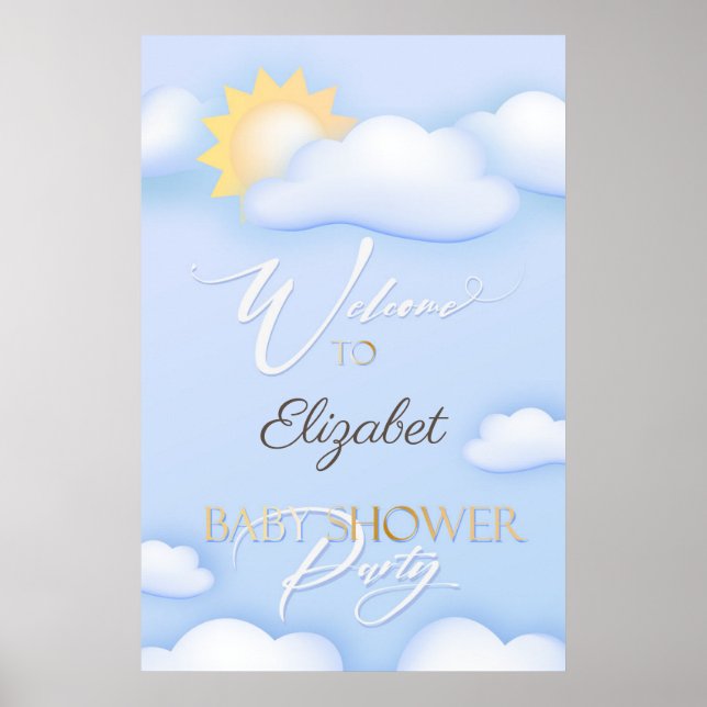 Editable cloudy Baby Shower Welcome Sign. Poster (Front)