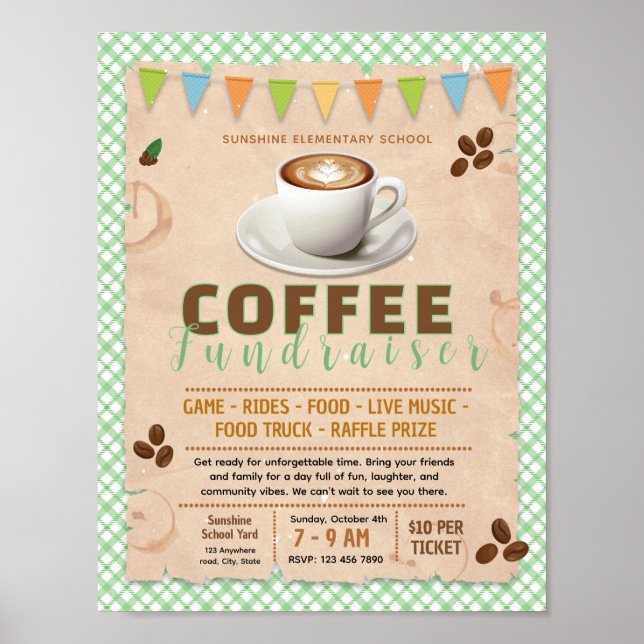 Editable coffee fundraiser flyer poster (Front)