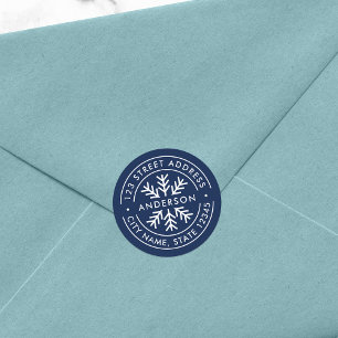 EDITABLE COLOR Border Snowflake Return Address Classic Round Sticker