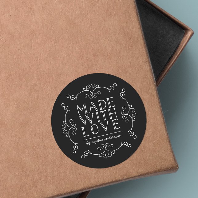 Editable Color Flourishes Made With Love Classic Round Sticker (Creator Uploaded)