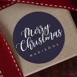 EDITABLE COLOR Merry Christmas Holiday Elegant Classic Round Sticker<br><div class="desc">Modern Christmas | Holiday Sticker featuring a lovely hand lettered cursive font “Merry Christmas” script.  Send holiday cheer to your family and friends. Use “Customise” button to change the background colour. Matching items are also available.</div>
