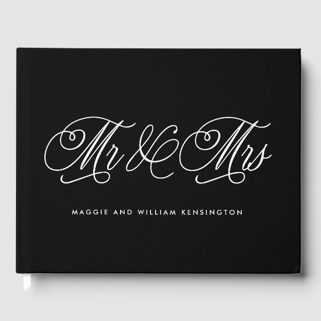 EDITABLE COLOR Mr & Mrs Elegant Script Wedding Guest Book (Front)