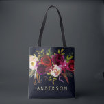 EDITABLE COLOR Navy Marsala Rustic Boho Floral Tote Bag<br><div class="desc">CHANGEABLE BACKGROUND COLOR. Bohemian style Allover Print Tote Bag featuring watercolor illustration of burgundy, marsala, red and pink peonies and roses with feathers accent on navy blue background. This is perfect for fall/autumn/winter, floral and bohemian style events. Matching items are also available. * Please click the "Customise" button to change...</div>