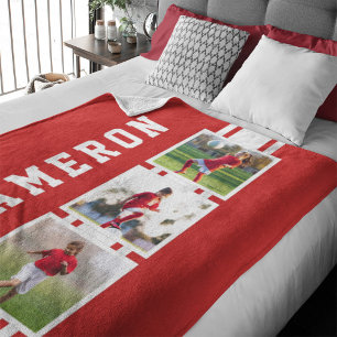 Editable Color Sporty Varsity White Stripes Photo Fleece Blanket