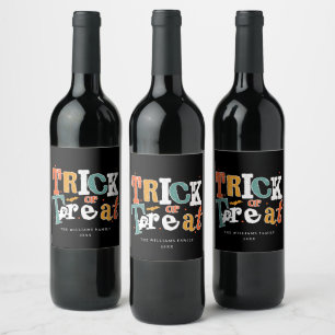 Editable Color Trick Or Treat Halloween  Wine Label
