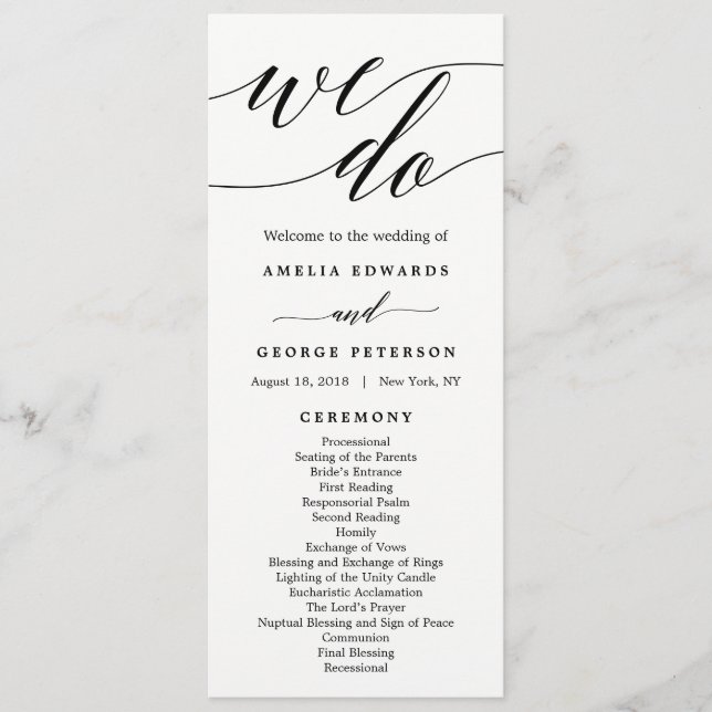 EDITABLE COLOR Wedding Ceremony Program #MSC Programme (Front)