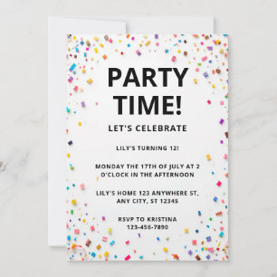 Editable Colored Confetti birthday Invitation