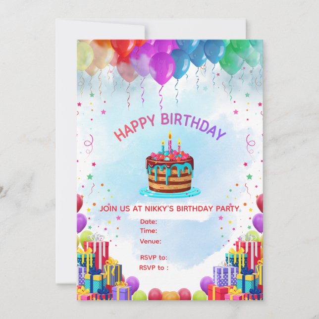 Editable Colorful Happy Birthday Invitation Card (Front)