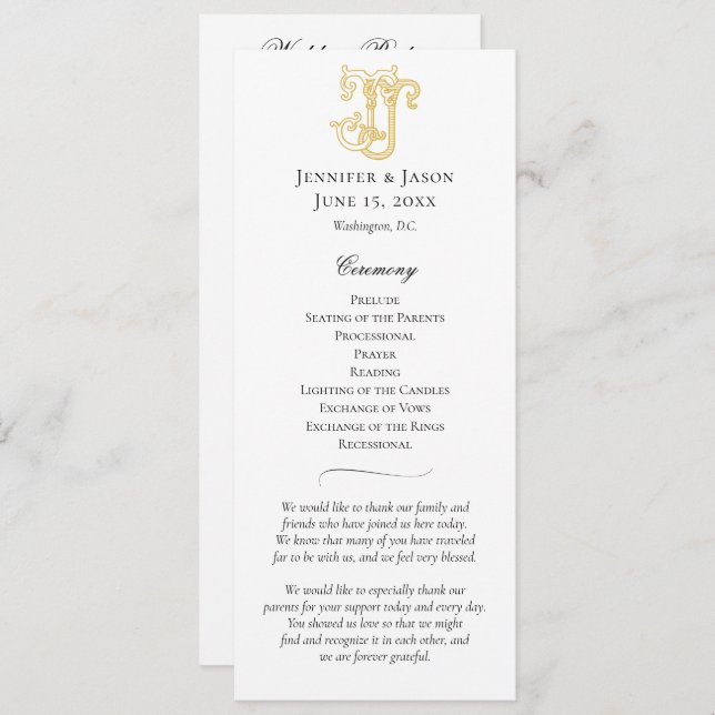 EDITABLE COLORS JJ Monogram JJ Crest Program Programme (Front/Back)