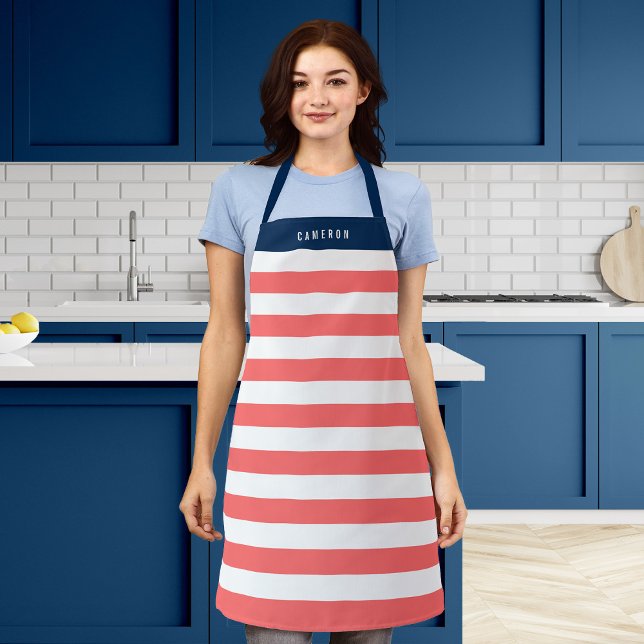 Editable Colors with White Stripes Add Name Apron (Creator Uploaded)