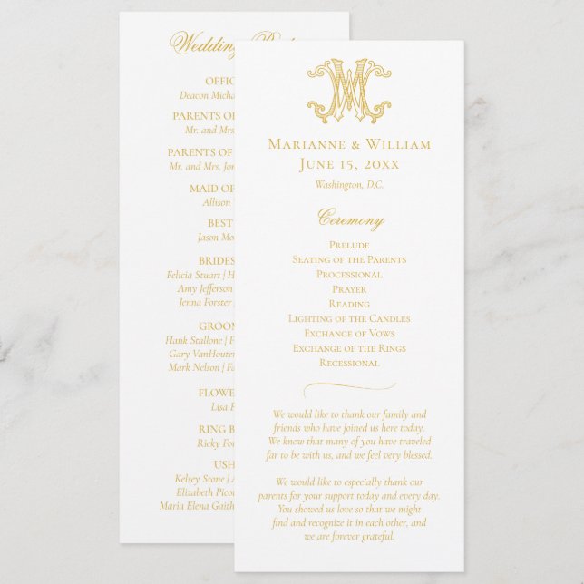 EDITABLE COLORS WM Monogram MW Monogram Program Programme (Front/Back)