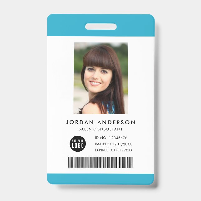 Editable Colour Add Logo Barcode Employee Photo ID Badge (Front)