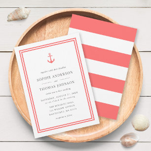 Editable Colour Anchor and White Stripes Wedding Invitation