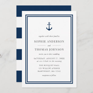 Editable Colour Anchor and White Stripes Wedding Invitation