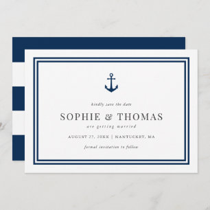 Editable Colour Anchor White Stripes Save the Dat Invitation