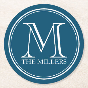 Editable Colour Bar/ Diner / Name Round Monogram Paper Coaster