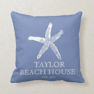 Editable Colour Blue Starfish Beach House Pillow