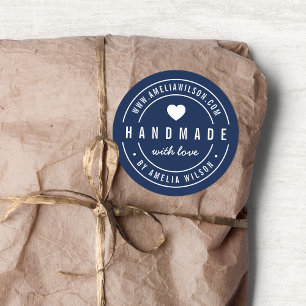 EDITABLE Colour Bold Handmade With Love Heart Classic Round Sticker