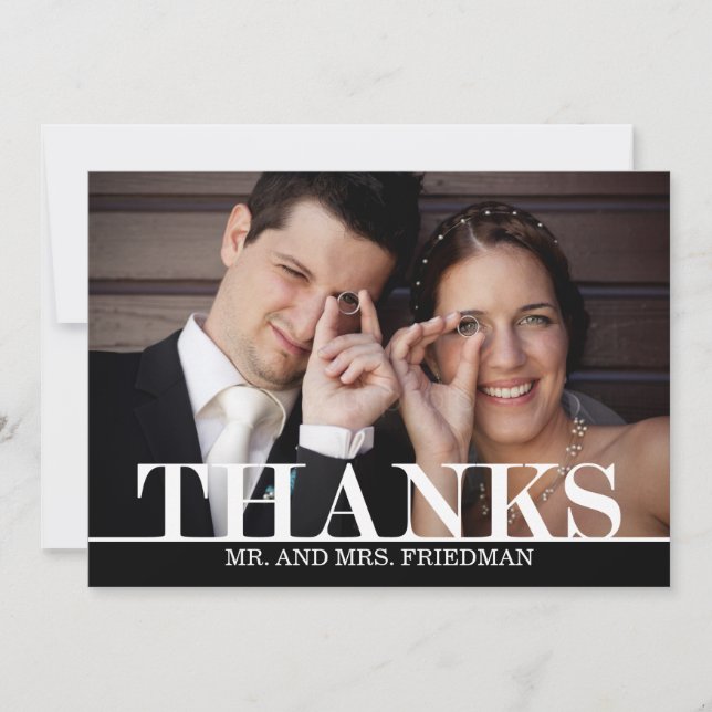 Editable Colour Bold Thanks Photo Thank You Card (Front)