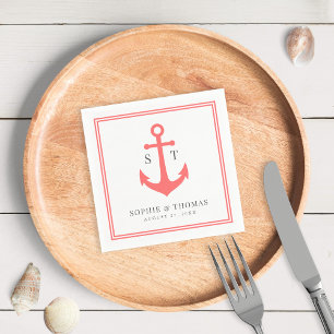 Editable Colour Border Monogram Anchor Wedding Napkin