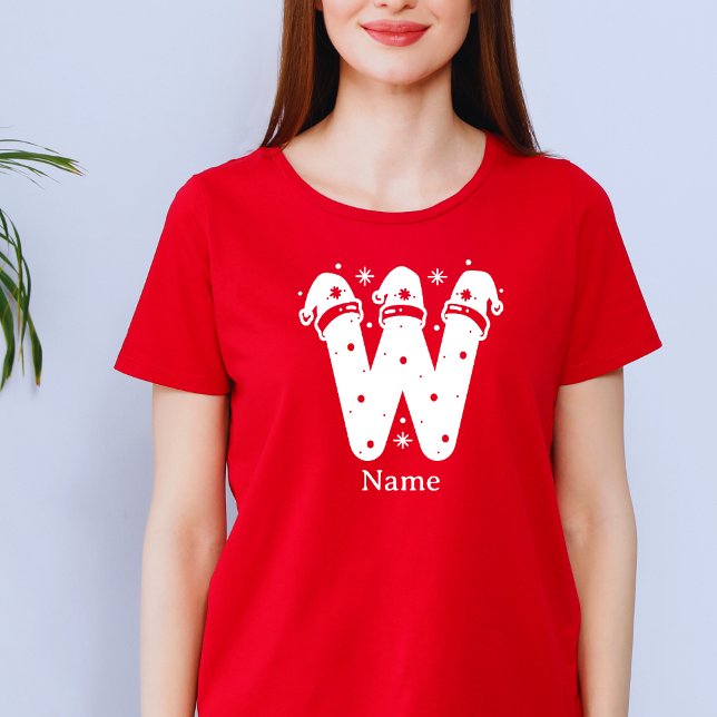 Editable Colour Christmas Monogram Custom Name T-Shirt (Creator Uploaded)
